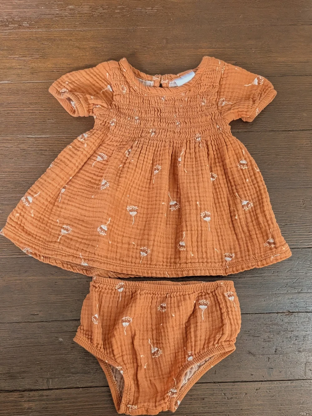 100% Cotton Gerber Rust Orange Smocked Dress & Bloomer Set